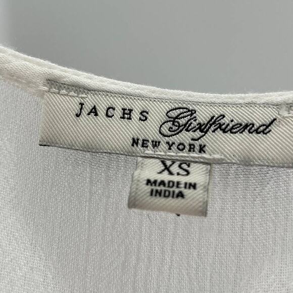 JACHS GIRLFRIEND White Peasant Blue Embroider Bodice V-neck Long Sleeve Top XS - Picture 10 of 13